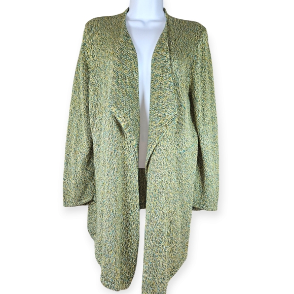 NWOT Jones NY green tweed linen open front cardigan sweater Womens Large - Picture 2 of 6